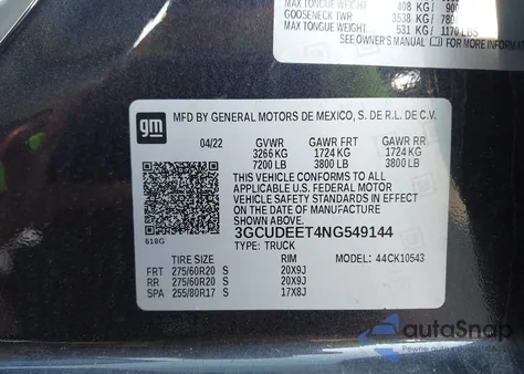 2022 Chevrolet Silverado 1500 4Wd Short Bed Rst from USA, damaged, VIN 3GCUDEET4NG549144